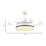 42" Wide Metal White Pendant Fan Light Ring LED Modern Semi Mount Lighting for Living Room, 4 Clear Blades Clearhalo 'Ceiling Fans with Lights' 'Ceiling Fans' 'Modern Ceiling Fans' 'Modern' Lighting' 465956