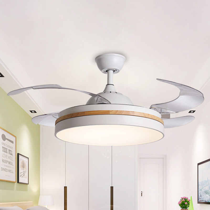Simplicity Round Fan Lamp LED Metal Semi Flush Ceiling Light in White with 3 Clear Blades, 36"/42" Wide White Clearhalo 'Ceiling Fans with Lights' 'Ceiling Fans' 'Modern Ceiling Fans' 'Modern' Lighting' 465957
