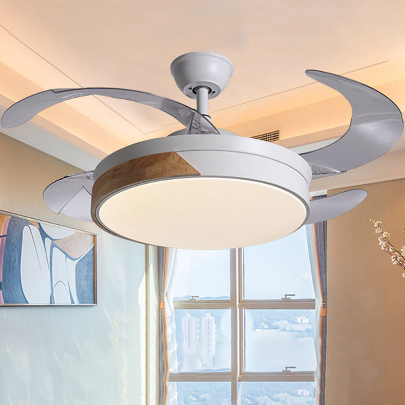 Simplicity Round Fan Lamp LED Metal Semi Flush Ceiling Light in White with 3 Clear Blades, 36"/42" Wide Clearhalo 'Ceiling Fans with Lights' 'Ceiling Fans' 'Modern Ceiling Fans' 'Modern' Lighting' 465958