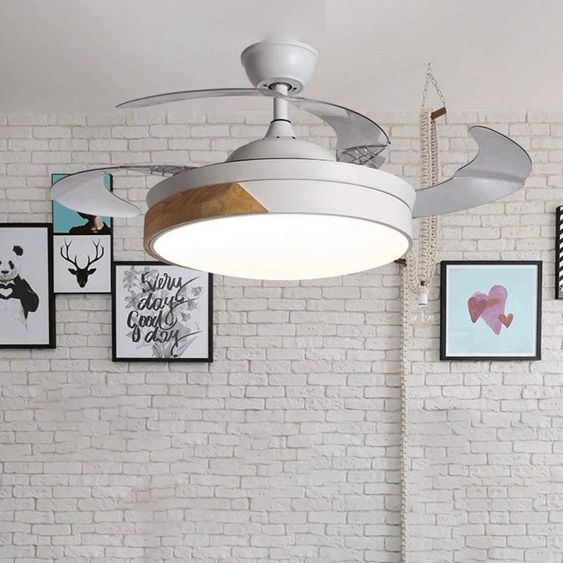 Simplicity Round Fan Lamp LED Metal Semi Flush Ceiling Light in White with 3 Clear Blades, 36"/42" Wide Clearhalo 'Ceiling Fans with Lights' 'Ceiling Fans' 'Modern Ceiling Fans' 'Modern' Lighting' 465959