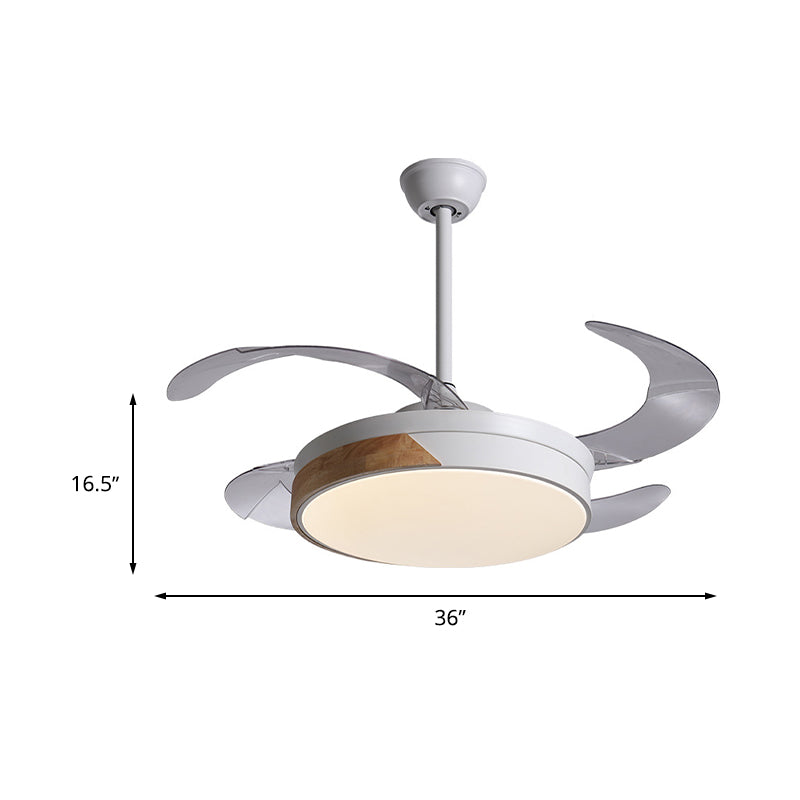 Simplicity Round Fan Lamp LED Metal Semi Flush Ceiling Light in White with 3 Clear Blades, 36"/42" Wide Clearhalo 'Ceiling Fans with Lights' 'Ceiling Fans' 'Modern Ceiling Fans' 'Modern' Lighting' 465961