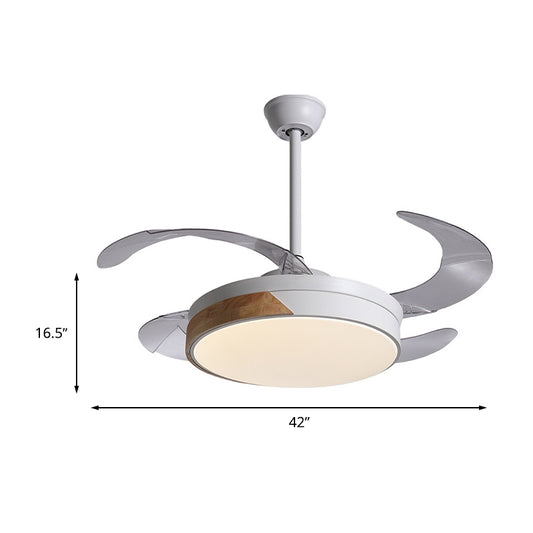 Simplicity Round Fan Lamp LED Metal Semi Flush Ceiling Light in White with 3 Clear Blades, 36"/42" Wide Clearhalo 'Ceiling Fans with Lights' 'Ceiling Fans' 'Modern Ceiling Fans' 'Modern' Lighting' 465962