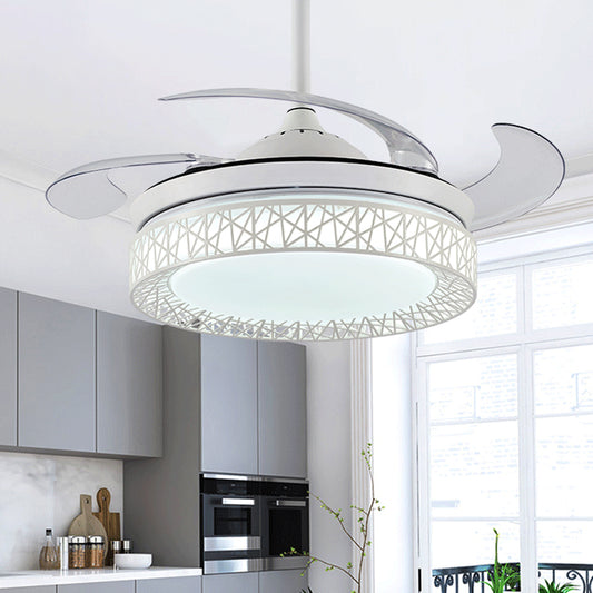 Acrylic Round Fan Lighting Minimalism LED 42" W Kitchen Semi Flush Mount Ceiling Fixture in White with 4 Clear Blades, Remote/Wall Control/Frequency Conversion Clearhalo 'Ceiling Fans with Lights' 'Ceiling Fans' 'Modern Ceiling Fans' 'Modern' Lighting' 465970