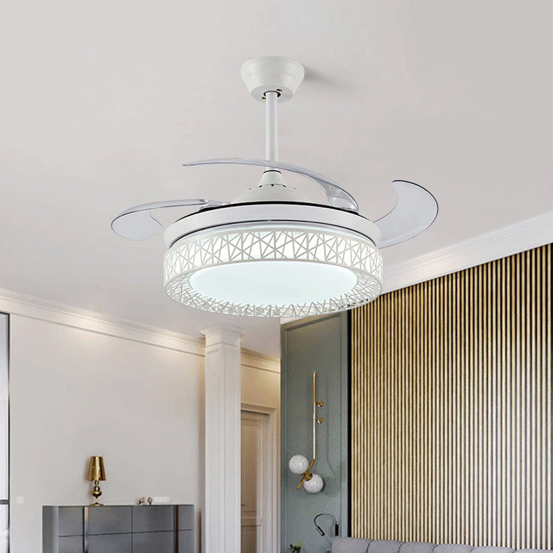 Acrylic Round Fan Lighting Minimalism LED 42" W Kitchen Semi Flush Mount Ceiling Fixture in White with 4 Clear Blades, Remote/Wall Control/Frequency Conversion Clearhalo 'Ceiling Fans with Lights' 'Ceiling Fans' 'Modern Ceiling Fans' 'Modern' Lighting' 465971