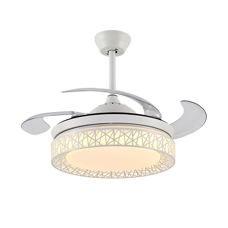 Acrylic Round Fan Lighting Minimalism LED 42" W Kitchen Semi Flush Mount Ceiling Fixture in White with 4 Clear Blades, Remote/Wall Control/Frequency Conversion Clearhalo 'Ceiling Fans with Lights' 'Ceiling Fans' 'Modern Ceiling Fans' 'Modern' Lighting' 465972