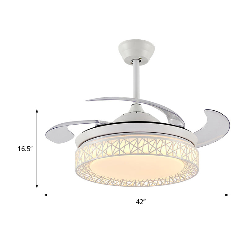Acrylic Round Fan Lighting Minimalism LED 42" W Kitchen Semi Flush Mount Ceiling Fixture in White with 4 Clear Blades, Remote/Wall Control/Frequency Conversion Clearhalo 'Ceiling Fans with Lights' 'Ceiling Fans' 'Modern Ceiling Fans' 'Modern' Lighting' 465973