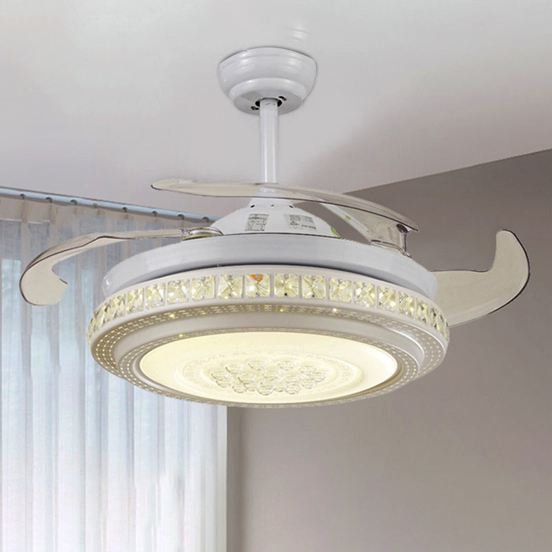 42" W White LED Ceiling Fan Lighting Minimalism Metal Circular Semi Flush Mount Light with 4 Clear Blades, Remote/Wall Control/Frequency Conversion Clearhalo 'Ceiling Fans with Lights' 'Ceiling Fans' 'Modern Ceiling Fans' 'Modern' Lighting' 465975