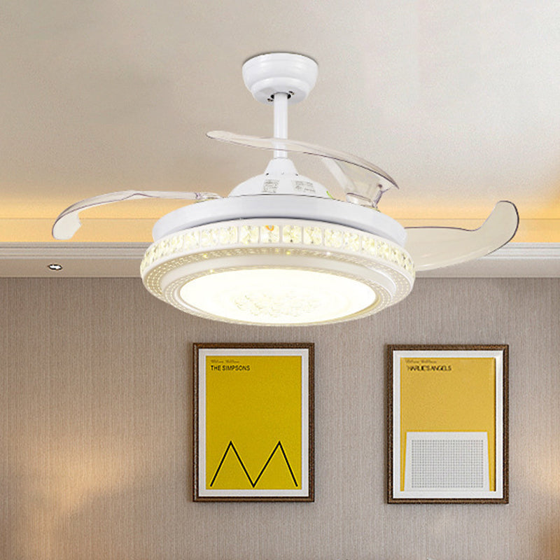 42" W White LED Ceiling Fan Lighting Minimalism Metal Circular Semi Flush Mount Light with 4 Clear Blades, Remote/Wall Control/Frequency Conversion Clearhalo 'Ceiling Fans with Lights' 'Ceiling Fans' 'Modern Ceiling Fans' 'Modern' Lighting' 465976