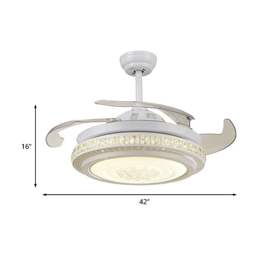 42" W White LED Ceiling Fan Lighting Minimalism Metal Circular Semi Flush Mount Light with 4 Clear Blades, Remote/Wall Control/Frequency Conversion Clearhalo 'Ceiling Fans with Lights' 'Ceiling Fans' 'Modern Ceiling Fans' 'Modern' Lighting' 465978