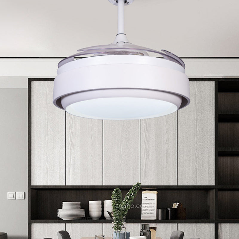 42" Wide Acrylic White Semi Flush Mount Circle LED Contemporary 4 Blades Fan Lighting for Bedroom, Remote/Wall Control White Clearhalo 'Ceiling Fans with Lights' 'Ceiling Fans' 'Modern Ceiling Fans' 'Modern' Lighting' 465979