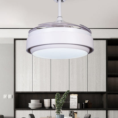 42" Wide Acrylic White Semi Flush Mount Circle LED Contemporary 4 Blades Fan Lighting for Bedroom, Remote/Wall Control White Clearhalo 'Ceiling Fans with Lights' 'Ceiling Fans' 'Modern Ceiling Fans' 'Modern' Lighting' 465979