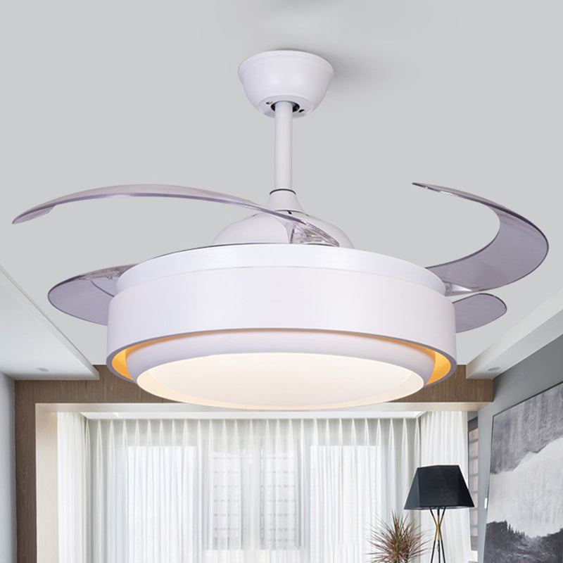 42" Wide Acrylic White Semi Flush Mount Circle LED Contemporary 4 Blades Fan Lighting for Bedroom, Remote/Wall Control Clearhalo 'Ceiling Fans with Lights' 'Ceiling Fans' 'Modern Ceiling Fans' 'Modern' Lighting' 465980