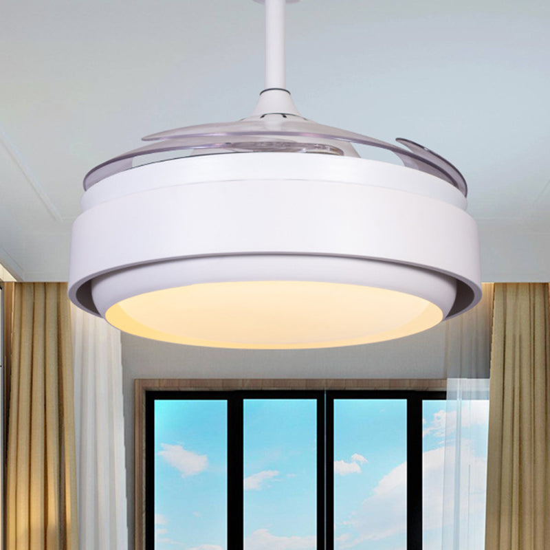 42" Wide Acrylic White Semi Flush Mount Circle LED Contemporary 4 Blades Fan Lighting for Bedroom, Remote/Wall Control Clearhalo 'Ceiling Fans with Lights' 'Ceiling Fans' 'Modern Ceiling Fans' 'Modern' Lighting' 465981