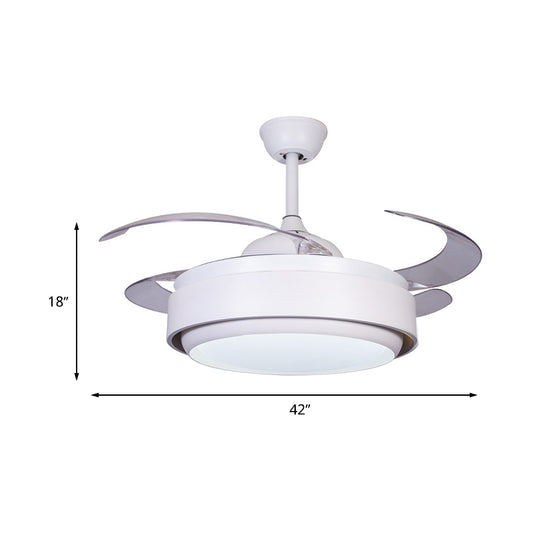 42" Wide Acrylic White Semi Flush Mount Circle LED Contemporary 4 Blades Fan Lighting for Bedroom, Remote/Wall Control Clearhalo 'Ceiling Fans with Lights' 'Ceiling Fans' 'Modern Ceiling Fans' 'Modern' Lighting' 465983
