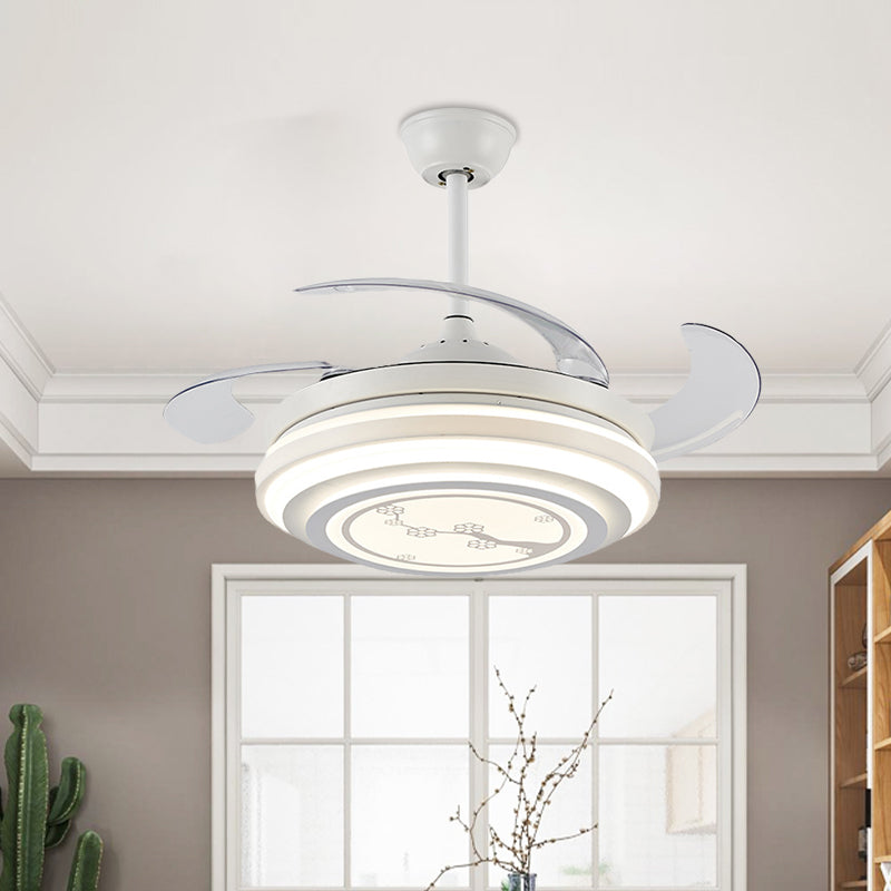 Modern Flower Pattern Semi Flush LED 42" W Acrylic Pendant Fan Lighting in White with 4 Blades, Remote/Wall Control/Frequency Conversion and Remote Control White Clearhalo 'Ceiling Fans with Lights' 'Ceiling Fans' 'Modern Ceiling Fans' 'Modern' Lighting' 465984