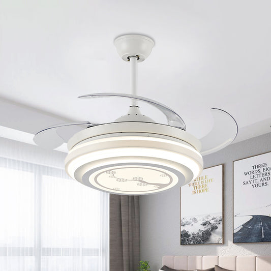 Modern Flower Pattern Semi Flush LED 42" W Acrylic Pendant Fan Lighting in White with 4 Blades, Remote/Wall Control/Frequency Conversion and Remote Control Clearhalo 'Ceiling Fans with Lights' 'Ceiling Fans' 'Modern Ceiling Fans' 'Modern' Lighting' 465985