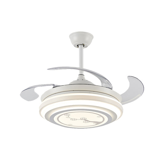 Modern Flower Pattern Semi Flush LED 42" W Acrylic Pendant Fan Lighting in White with 4 Blades, Remote/Wall Control/Frequency Conversion and Remote Control Clearhalo 'Ceiling Fans with Lights' 'Ceiling Fans' 'Modern Ceiling Fans' 'Modern' Lighting' 465986