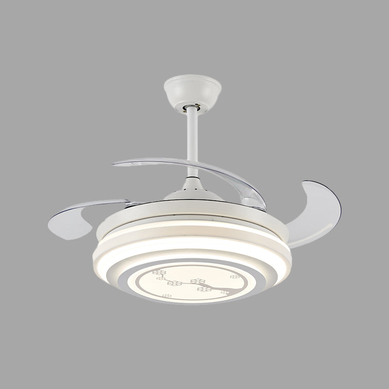 Modern Flower Pattern Semi Flush LED 42" W Acrylic Pendant Fan Lighting in White with 4 Blades, Remote/Wall Control/Frequency Conversion and Remote Control Clearhalo 'Ceiling Fans with Lights' 'Ceiling Fans' 'Modern Ceiling Fans' 'Modern' Lighting' 465987
