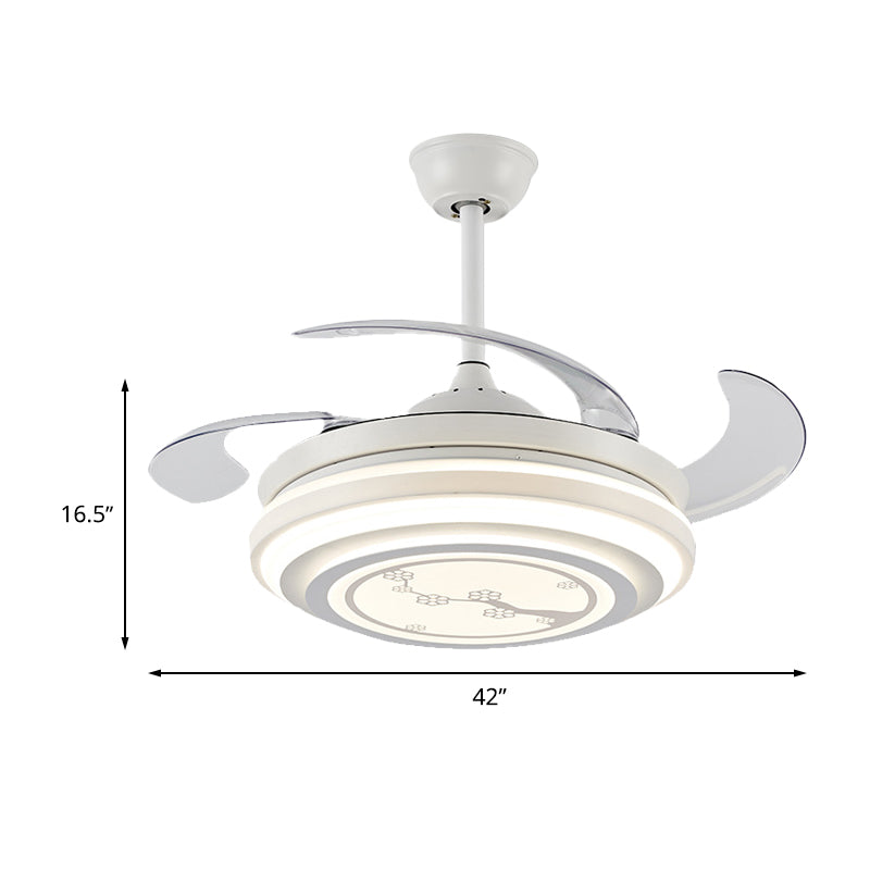 Modern Flower Pattern Semi Flush LED 42" W Acrylic Pendant Fan Lighting in White with 4 Blades, Remote/Wall Control/Frequency Conversion and Remote Control Clearhalo 'Ceiling Fans with Lights' 'Ceiling Fans' 'Modern Ceiling Fans' 'Modern' Lighting' 465988