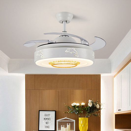 42" W Dolphin Pattern Bedroom Fan Light Minimalism Acrylic LED White Semi Mount Lighting with 4 Blades, Remote/Wall Control/Frequency Conversion and Remote Control White Clearhalo 'Ceiling Fans with Lights' 'Ceiling Fans' 'Modern Ceiling Fans' 'Modern' Lighting' 465994