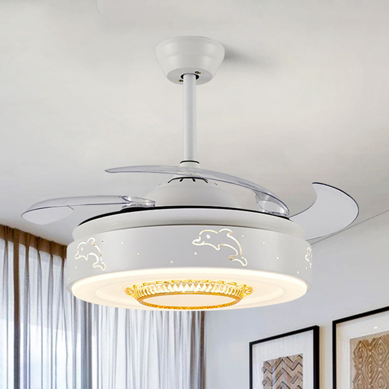 42" W Dolphin Pattern Bedroom Fan Light Minimalism Acrylic LED White Semi Mount Lighting with 4 Blades, Remote/Wall Control/Frequency Conversion and Remote Control Clearhalo 'Ceiling Fans with Lights' 'Ceiling Fans' 'Modern Ceiling Fans' 'Modern' Lighting' 465995