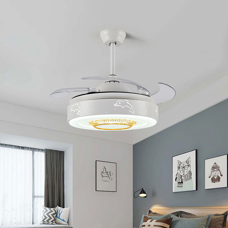 42" W Dolphin Pattern Bedroom Fan Light Minimalism Acrylic LED White Semi Mount Lighting with 4 Blades, Remote/Wall Control/Frequency Conversion and Remote Control Clearhalo 'Ceiling Fans with Lights' 'Ceiling Fans' 'Modern Ceiling Fans' 'Modern' Lighting' 465996