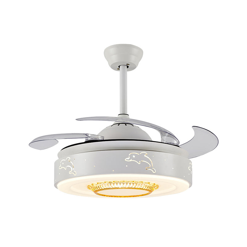 42" W Dolphin Pattern Bedroom Fan Light Minimalism Acrylic LED White Semi Mount Lighting with 4 Blades, Remote/Wall Control/Frequency Conversion and Remote Control Clearhalo 'Ceiling Fans with Lights' 'Ceiling Fans' 'Modern Ceiling Fans' 'Modern' Lighting' 465997