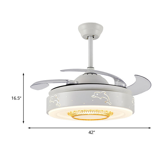 42" W Dolphin Pattern Bedroom Fan Light Minimalism Acrylic LED White Semi Mount Lighting with 4 Blades, Remote/Wall Control/Frequency Conversion and Remote Control Clearhalo 'Ceiling Fans with Lights' 'Ceiling Fans' 'Modern Ceiling Fans' 'Modern' Lighting' 465998
