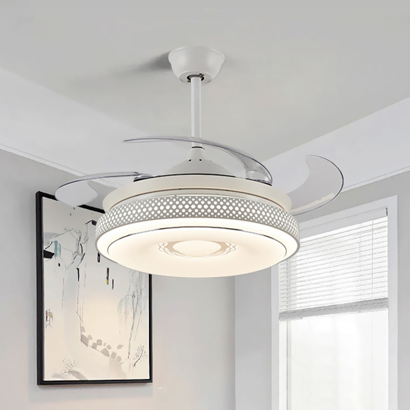 42" Wide White Ring Ceiling Fan Lamp Modernism Metal LED Bedroom Semi Flush Mount with 4 Clear Blades, Remote/Wall Control/Frequency Conversion and Remote Control White Clearhalo 'Ceiling Fans with Lights' 'Ceiling Fans' 'Modern Ceiling Fans' 'Modern' Lighting' 466002