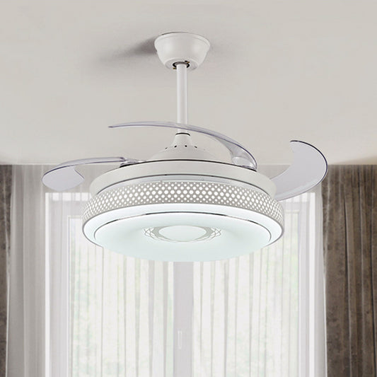 42" Wide White Ring Ceiling Fan Lamp Modernism Metal LED Bedroom Semi Flush Mount with 4 Clear Blades, Remote/Wall Control/Frequency Conversion and Remote Control Clearhalo 'Ceiling Fans with Lights' 'Ceiling Fans' 'Modern Ceiling Fans' 'Modern' Lighting' 466003