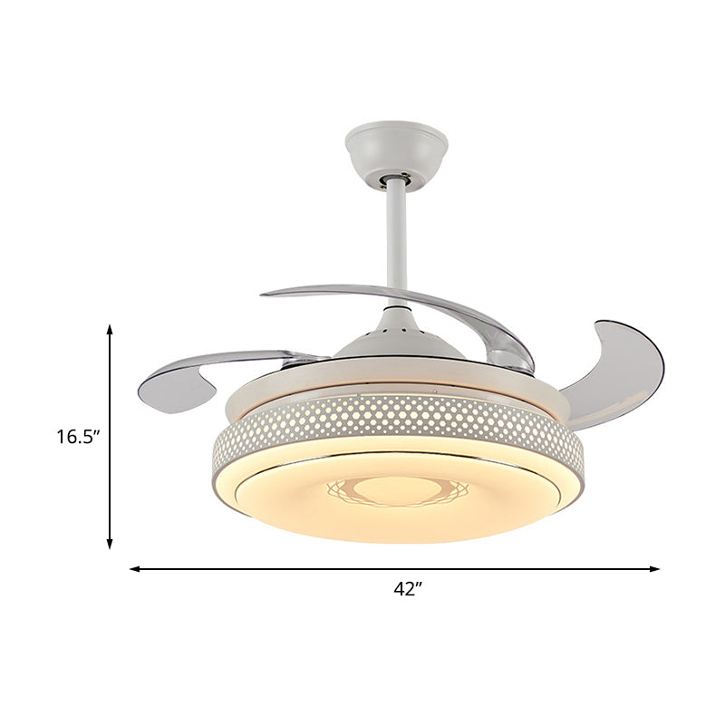 42" Wide White Ring Ceiling Fan Lamp Modernism Metal LED Bedroom Semi Flush Mount with 4 Clear Blades, Remote/Wall Control/Frequency Conversion and Remote Control Clearhalo 'Ceiling Fans with Lights' 'Ceiling Fans' 'Modern Ceiling Fans' 'Modern' Lighting' 466006