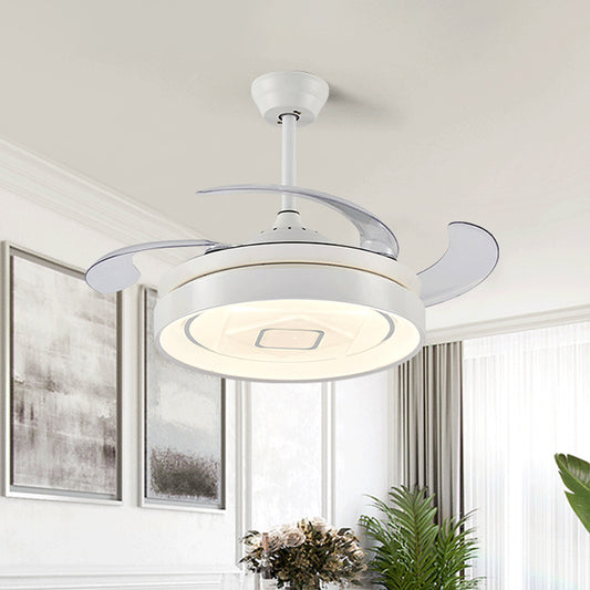 Circular Metal Semi-Flush Mount Modern LED 42" W Living Room 4 Blades Hanging Fan Light in White, Remote/Wall Control/Frequency Conversion and Remote Control White Clearhalo 'Ceiling Fans with Lights' 'Ceiling Fans' 'Modern Ceiling Fans' 'Modern' Lighting' 466007