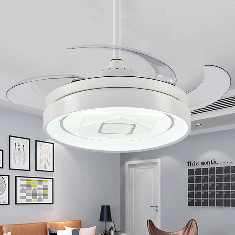 Circular Metal Semi-Flush Mount Modern LED 42" W Living Room 4 Blades Hanging Fan Light in White, Remote/Wall Control/Frequency Conversion and Remote Control Clearhalo 'Ceiling Fans with Lights' 'Ceiling Fans' 'Modern Ceiling Fans' 'Modern' Lighting' 466008