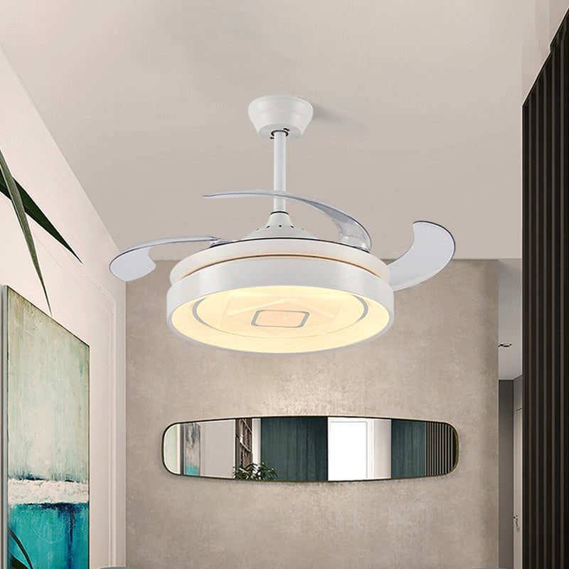Circular Metal Semi-Flush Mount Modern LED 42" W Living Room 4 Blades Hanging Fan Light in White, Remote/Wall Control/Frequency Conversion and Remote Control Clearhalo 'Ceiling Fans with Lights' 'Ceiling Fans' 'Modern Ceiling Fans' 'Modern' Lighting' 466009