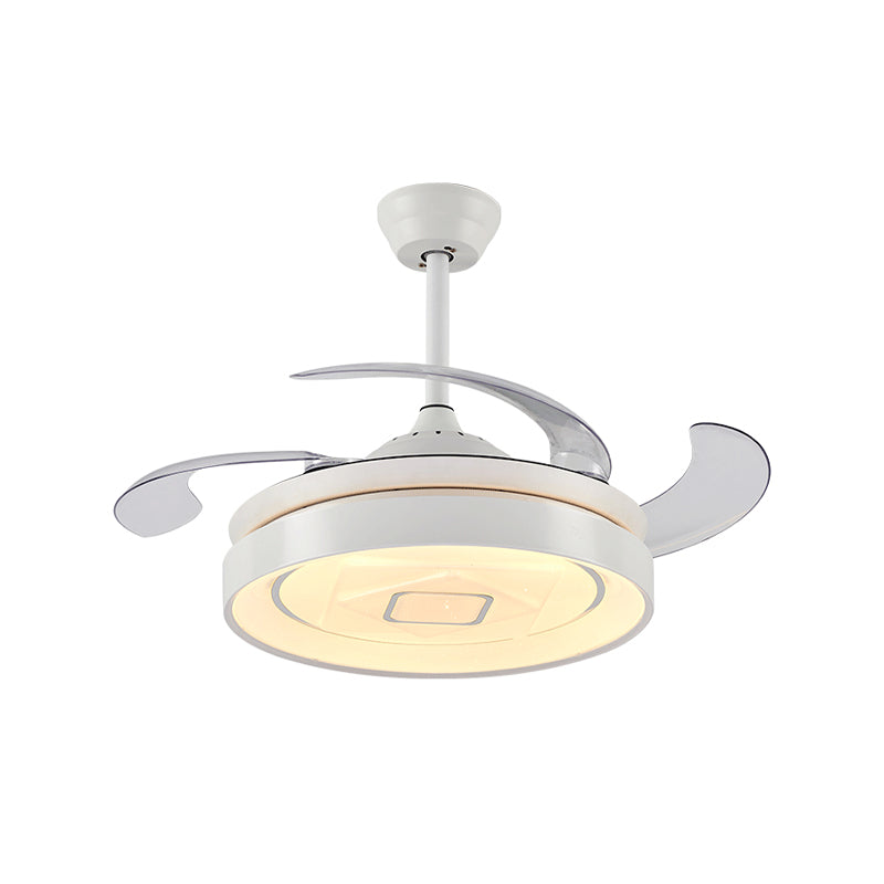 Circular Metal Semi-Flush Mount Modern LED 42" W Living Room 4 Blades Hanging Fan Light in White, Remote/Wall Control/Frequency Conversion and Remote Control Clearhalo 'Ceiling Fans with Lights' 'Ceiling Fans' 'Modern Ceiling Fans' 'Modern' Lighting' 466010