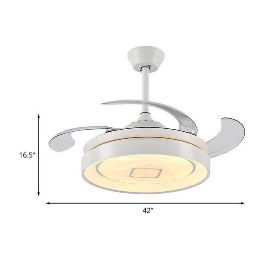 Circular Metal Semi-Flush Mount Modern LED 42" W Living Room 4 Blades Hanging Fan Light in White, Remote/Wall Control/Frequency Conversion and Remote Control Clearhalo 'Ceiling Fans with Lights' 'Ceiling Fans' 'Modern Ceiling Fans' 'Modern' Lighting' 466011