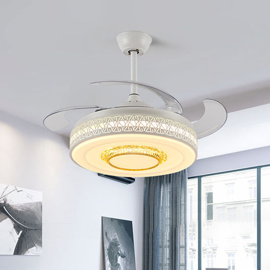 42" Width Modernism Circle Pendant Fan Lamp LED Acrylic Semi Flush Mount Ceiling Light in White with 4 Clear Blades, Remote/Wall Control White Clearhalo 'Ceiling Fans with Lights' 'Ceiling Fans' 'Modern Ceiling Fans' 'Modern' Lighting' 466012