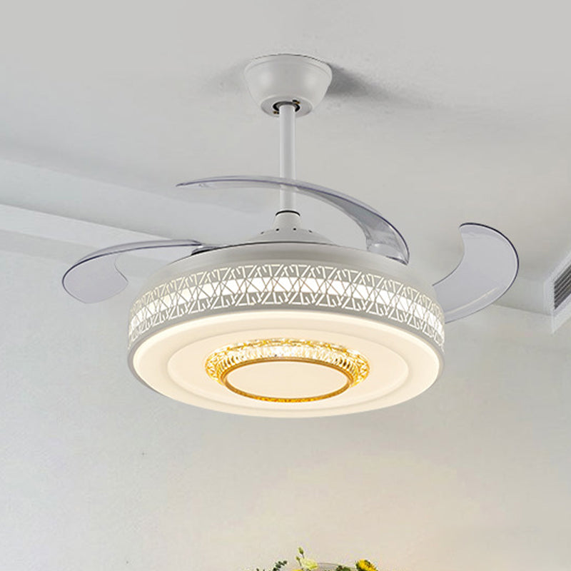 42" Width Modernism Circle Pendant Fan Lamp LED Acrylic Semi Flush Mount Ceiling Light in White with 4 Clear Blades, Remote/Wall Control Clearhalo 'Ceiling Fans with Lights' 'Ceiling Fans' 'Modern Ceiling Fans' 'Modern' Lighting' 466013