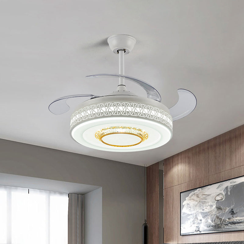 42" Width Modernism Circle Pendant Fan Lamp LED Acrylic Semi Flush Mount Ceiling Light in White with 4 Clear Blades, Remote/Wall Control Clearhalo 'Ceiling Fans with Lights' 'Ceiling Fans' 'Modern Ceiling Fans' 'Modern' Lighting' 466014