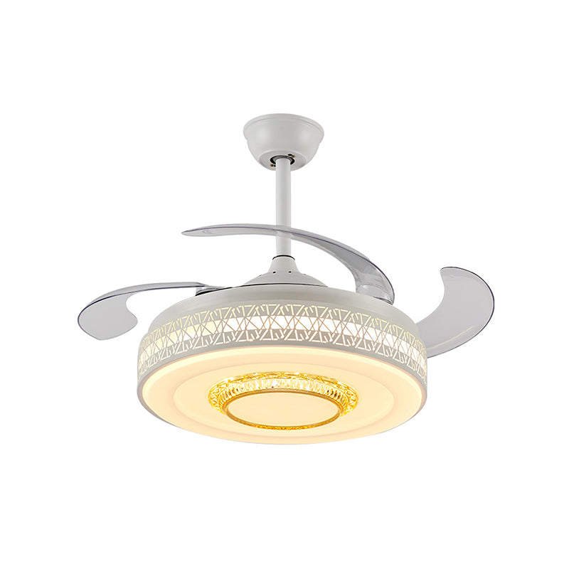 42" Width Modernism Circle Pendant Fan Lamp LED Acrylic Semi Flush Mount Ceiling Light in White with 4 Clear Blades, Remote/Wall Control Clearhalo 'Ceiling Fans with Lights' 'Ceiling Fans' 'Modern Ceiling Fans' 'Modern' Lighting' 466015