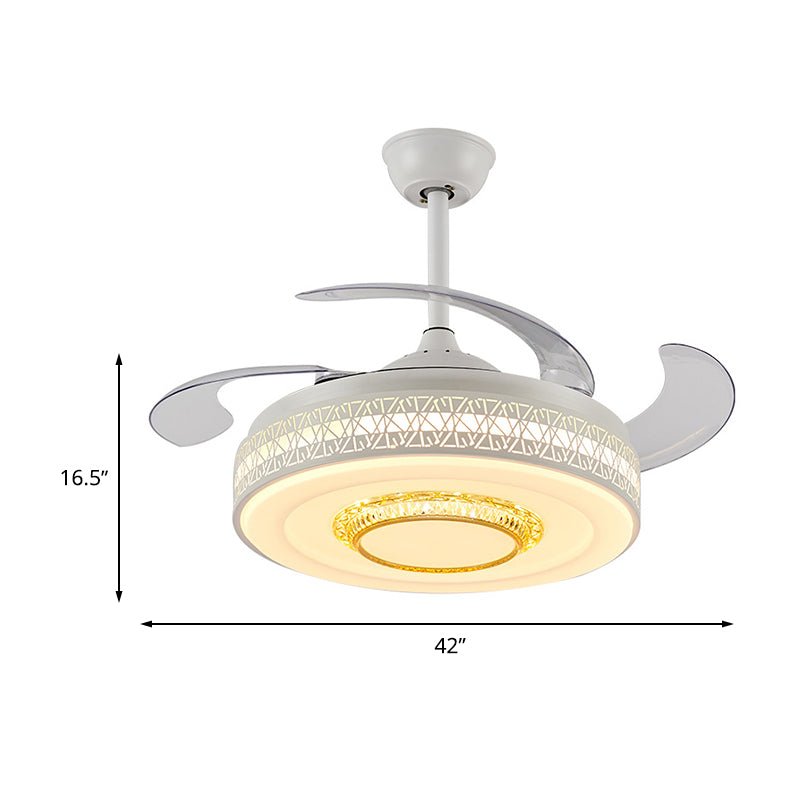42" Width Modernism Circle Pendant Fan Lamp LED Acrylic Semi Flush Mount Ceiling Light in White with 4 Clear Blades, Remote/Wall Control Clearhalo 'Ceiling Fans with Lights' 'Ceiling Fans' 'Modern Ceiling Fans' 'Modern' Lighting' 466016
