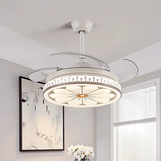 42" Wide LED Semi Flush Mount Light Simple Flower Pattern Metal Ceiling Fan Lamp in White with 4 Blades, Remote/Wall Control/Frequency Conversion and Remote Control White Clearhalo 'Ceiling Fans with Lights' 'Ceiling Fans' 'Modern Ceiling Fans' 'Modern' Lighting' 466017