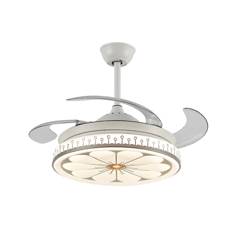 42" Wide LED Semi Flush Mount Light Simple Flower Pattern Metal Ceiling Fan Lamp in White with 4 Blades, Remote/Wall Control/Frequency Conversion and Remote Control Clearhalo 'Ceiling Fans with Lights' 'Ceiling Fans' 'Modern Ceiling Fans' 'Modern' Lighting' 466020