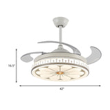 42" Wide LED Semi Flush Mount Light Simple Flower Pattern Metal Ceiling Fan Lamp in White with 4 Blades, Remote/Wall Control/Frequency Conversion and Remote Control Clearhalo 'Ceiling Fans with Lights' 'Ceiling Fans' 'Modern Ceiling Fans' 'Modern' Lighting' 466021
