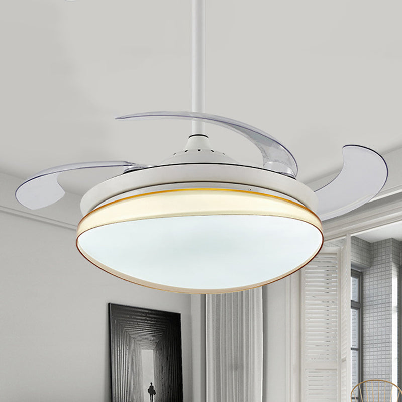 Curving Living Room Fan Lighting Simple Metal LED 42" W White Semi Flush Mount Light Fixture with Remote/Wall Control/Frequency Conversion and Remote Control, 4 Blades Clearhalo 'Ceiling Fans with Lights' 'Ceiling Fans' 'Modern Ceiling Fans' 'Modern' Lighting' 466023