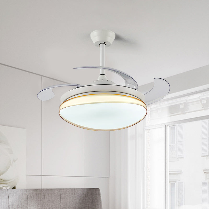 Curving Living Room Fan Lighting Simple Metal LED 42" W White Semi Flush Mount Light Fixture with Remote/Wall Control/Frequency Conversion and Remote Control, 4 Blades Clearhalo 'Ceiling Fans with Lights' 'Ceiling Fans' 'Modern Ceiling Fans' 'Modern' Lighting' 466024