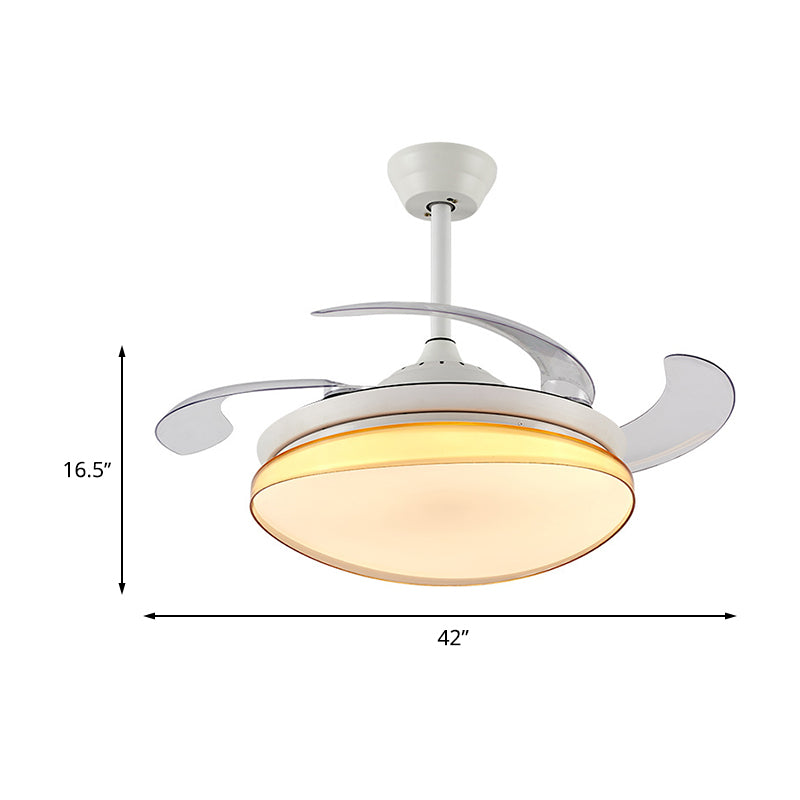 Curving Living Room Fan Lighting Simple Metal LED 42" W White Semi Flush Mount Light Fixture with Remote/Wall Control/Frequency Conversion and Remote Control, 4 Blades Clearhalo 'Ceiling Fans with Lights' 'Ceiling Fans' 'Modern Ceiling Fans' 'Modern' Lighting' 466026