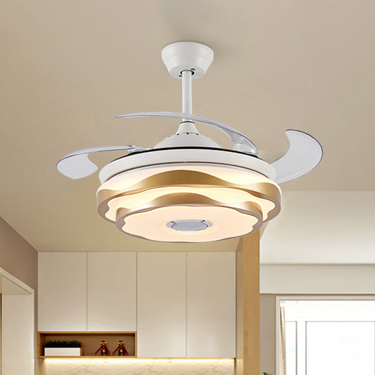 42" Width Gold LED Ceiling Fan Lighting Modernist Acrylic 2-Tier Semi Flush Mount with 4 Clear Blades, Remote/Wall Control/Frequency Conversion and Remote Control Gold Clearhalo 'Ceiling Fans with Lights' 'Ceiling Fans' 'Modern Ceiling Fans' 'Modern' Lighting' 466027