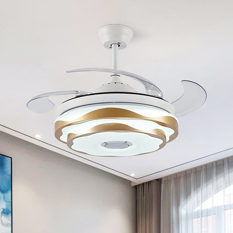 42" Width Gold LED Ceiling Fan Lighting Modernist Acrylic 2-Tier Semi Flush Mount with 4 Clear Blades, Remote/Wall Control/Frequency Conversion and Remote Control Clearhalo 'Ceiling Fans with Lights' 'Ceiling Fans' 'Modern Ceiling Fans' 'Modern' Lighting' 466028