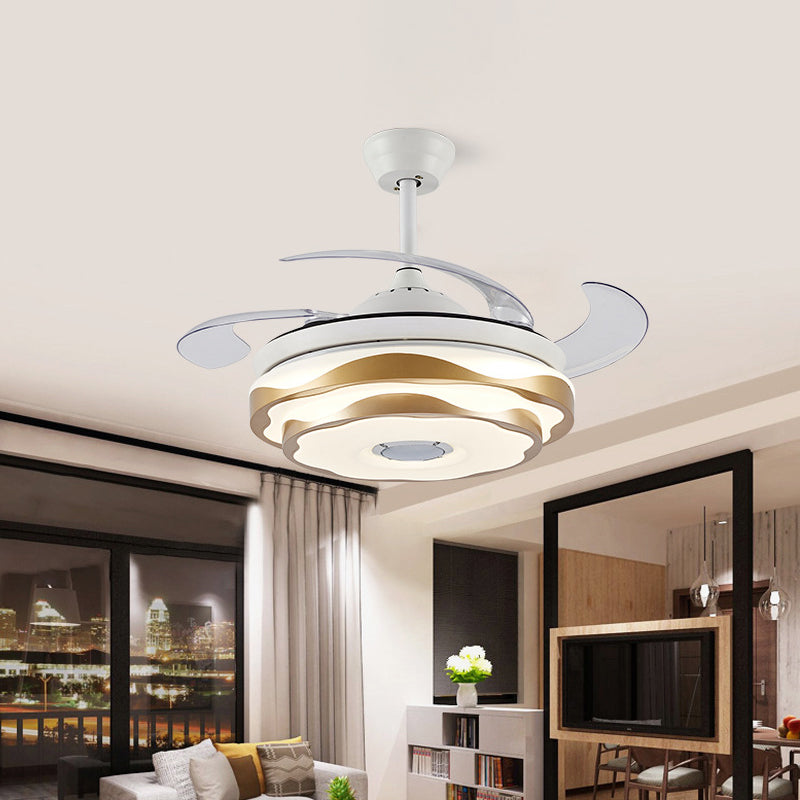 42" Width Gold LED Ceiling Fan Lighting Modernist Acrylic 2-Tier Semi Flush Mount with 4 Clear Blades, Remote/Wall Control/Frequency Conversion and Remote Control Clearhalo 'Ceiling Fans with Lights' 'Ceiling Fans' 'Modern Ceiling Fans' 'Modern' Lighting' 466029